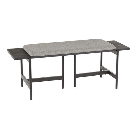 Lumisource Chloe Contemporary Bench in Black Metal and Grey Fabric with Black Wood Accents