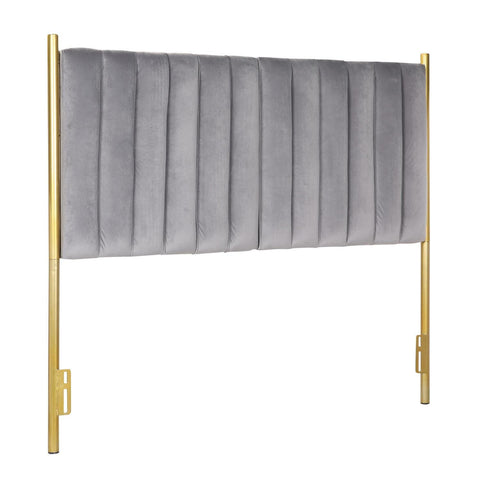 Lumisource Chloe Contemporary/Glam Headboard in Gold Metal and Grey Velvet