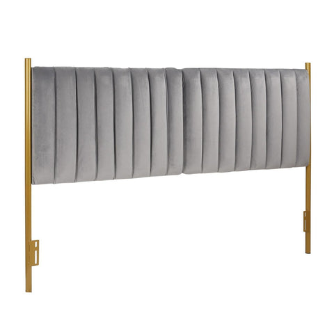 Lumisource Chloe Contemporary/Glam King Headboard in Gold Steel and Grey Velvet