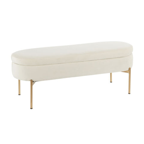 Lumisource Chloe Contemporary/Glam Storage Bench in Gold Metal and Cream Velvet