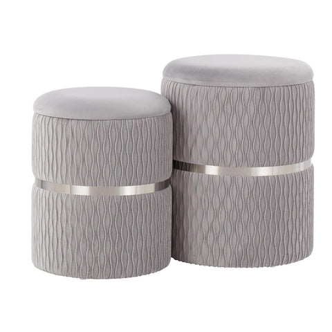 Lumisource Cinch Contemporary/Glam Nesting Ottoman Set in Chrome and Silver Velvet