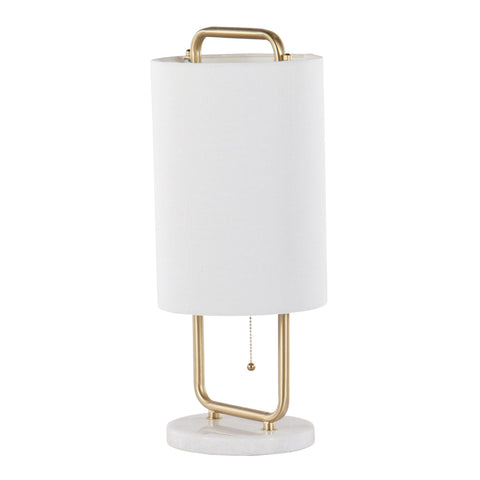 Lumisource Claire Contemporary/Glam Table Lamp in White Marble and Antique Gold Metal with White Linen Shade