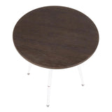 Lumisource Clara Industrial Round Dinette Table in Vintage White Metal and Espresso Wood-Pressed Grain Bamboo