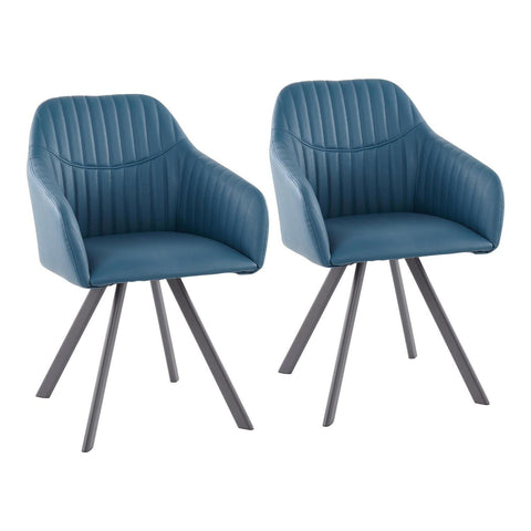 Lumisource Clubhouse Contemporary Pleated Chair in Black Metal and Teal Faux Leather - Set of 2
