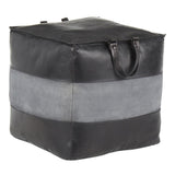 Lumisource Cobbler Industrial Pouf in Black Leather and Grey Canvas