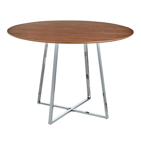 Lumisource Cosmo Contemporary/Glam Dining Table in Chrome and Walnut Wood Top