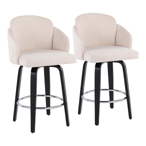 Lumisource Dahlia Contemporary Counter Stool in Black Wood and Cream Fabric with Round Chrome Footrest - Set of 2