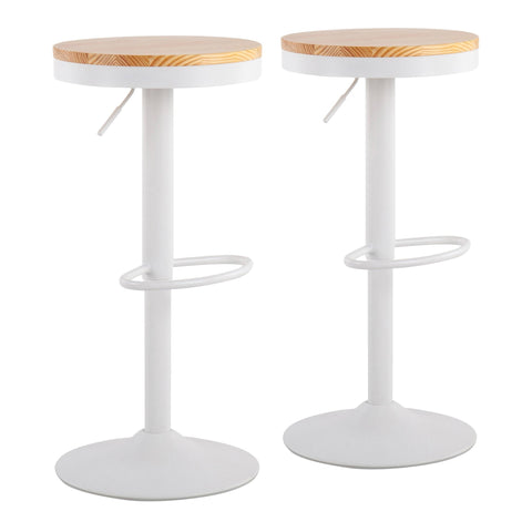 Lumisource Dakota Contemporary Adjustable Barstool in White Metal and Natural Wood - Set of 2