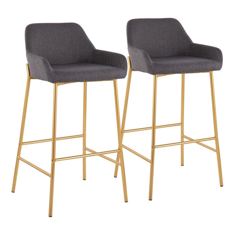 Lumisource Daniella Contemporary/Glam Fixed-Height Bar Stool in Gold Metal and Charcoal Fabric - Set of 2