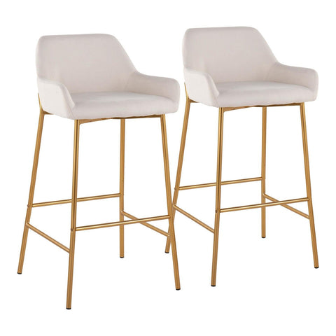Lumisource Daniella Contemporary/Glam Fixed-Height Bar Stool in Gold Metal and Cream Fabric - Set of 2