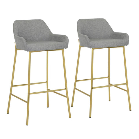 Lumisource Daniella Contemporary/Glam Fixed-Height Bar Stool in Gold Metal and Grey Fabric - Set of 2