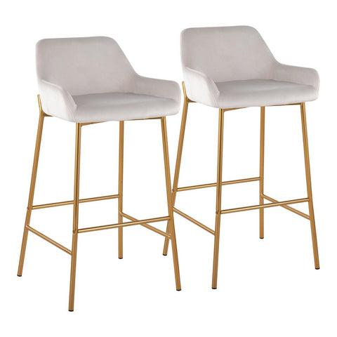 Lumisource Daniella Contemporary/Glam Fixed-Height Bar Stool in Gold Metal and White Velvet - Set of 2