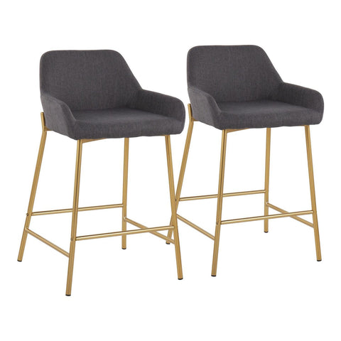Lumisource Daniella Contemporary/Glam Fixed-Height Counter Stool in Gold Metal & Charcoal Fabric - Set of 2