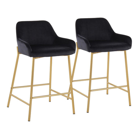 Lumisource Daniella Contemporary/Glam Fixed-Height Counter Stool in Gold Metal and Black Velvet - Set of 2
