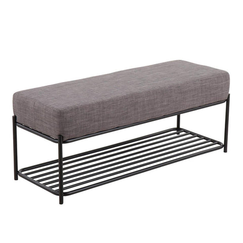 Lumisource Daniella Contemporary Shelf Bench in Black Steel and Charcoal Fabric