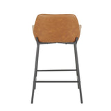 Lumisource Daniella Industrial Counter Stool in Black Metal and Camel Faux Leather - Set of 2
