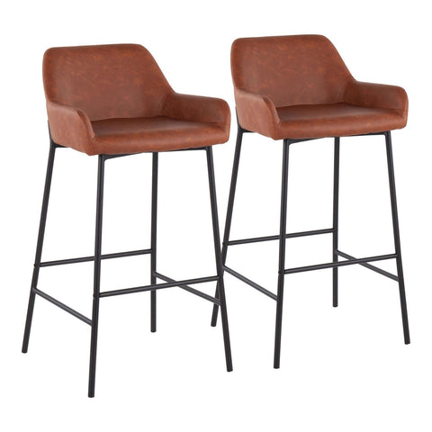 Lumisource Daniella Industrial Fixed-Height Bar Stool in Black Metal and Camel Faux Leather - Set of 2