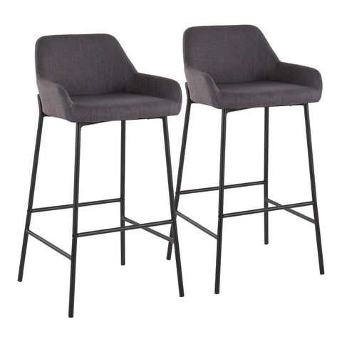 Lumisource Daniella Industrial Fixed-Height Bar Stool in Black Metal and Charcoal Fabric - Set of 2