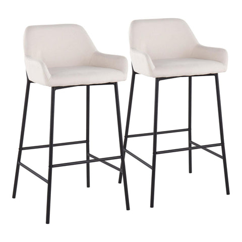 Lumisource Daniella Industrial Fixed-Height Bar Stool in Black Metal and Cream Fabric - Set of 2