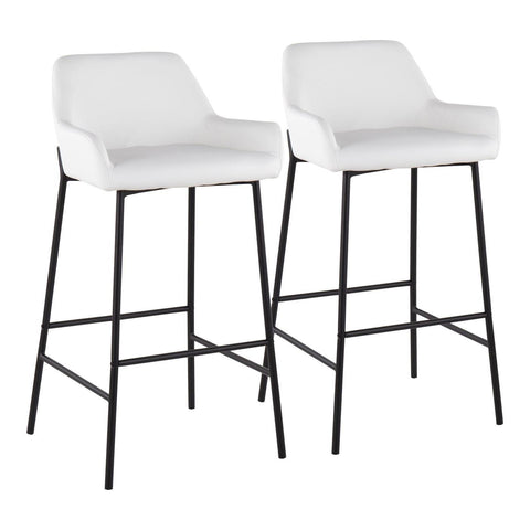 Lumisource Daniella Industrial Fixed-Height Bar Stool in Black Metal and White Faux Leather - Set of 2