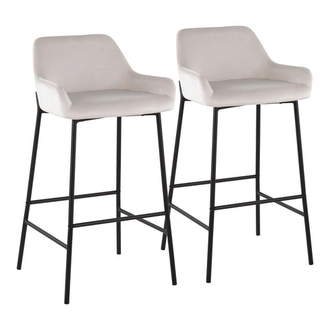 Lumisource Daniella Industrial Fixed-Height Bar Stool in Black Metal and White Velvet - Set of 2