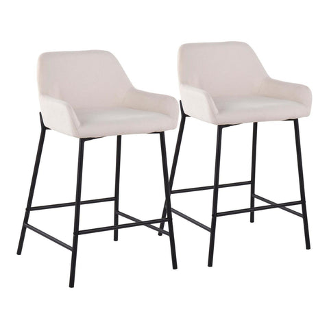 Lumisource Daniella Industrial Fixed-Height Counter Stool in Black Metal and Cream Fabric - Set of 2