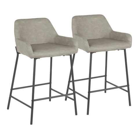 Lumisource Daniella Industrial Fixed-Height Counter Stool in Black Metal and Grey Fabric - Set of 2