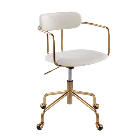 Lumisource Demi Contemporary Office Chair in Gold Metal and Cream Velvet