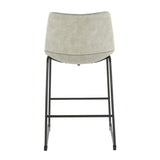 Lumisource Duke 26" Industrial Counter Stool in Black with Light Grey Cowboy Fabric and Black Stitching - Set of 2