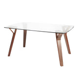 Lumisource Folia Mid-Century Modern Dining Table in Walnut Wood w/Clear Tempered Glass