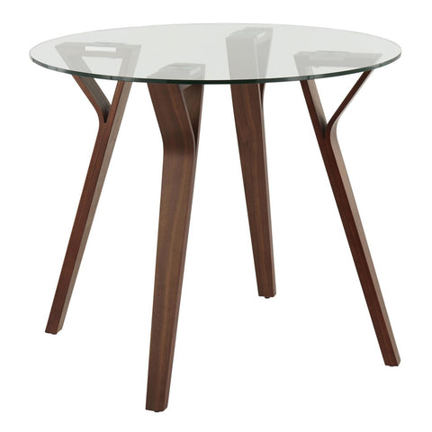 Lumisource Folia Mid-Century Modern Round Dinette Table in Walnut Wood and Clear Glass