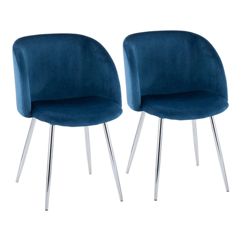 Lumisource Fran Contemporary Chair in Chrome and Blue Velvet - Set of 2