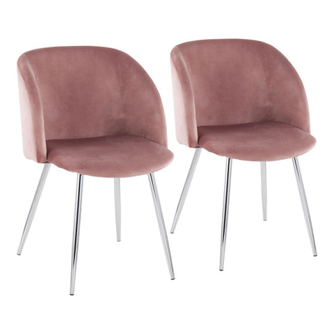Lumisource Fran Contemporary Chair in Chrome and Pink Velvet - Set of 2