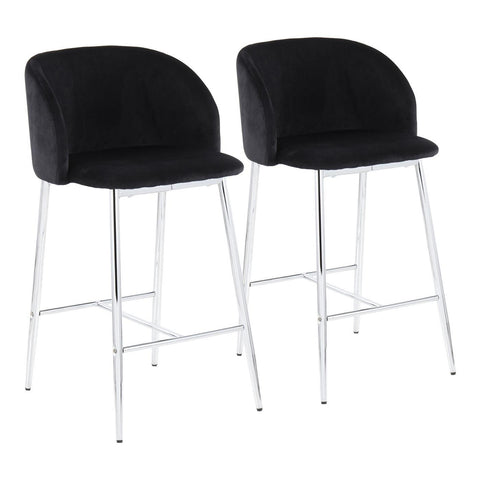 Lumisource Fran Contemporary Counter Stool in Chrome Metal and Black Velvet - Set of 2