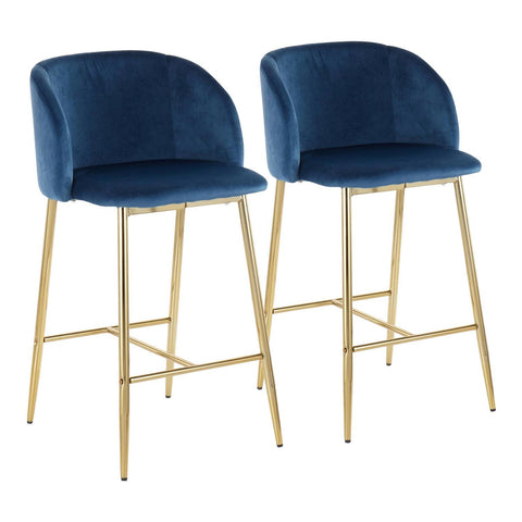 Lumisource Fran Contemporary Counter Stool in Gold Steel and Blue Velvet - Set of 2