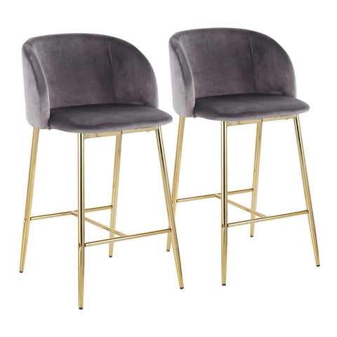Lumisource Fran Contemporary Counter Stool in Gold Steel and Grey Velvet - Set of 2