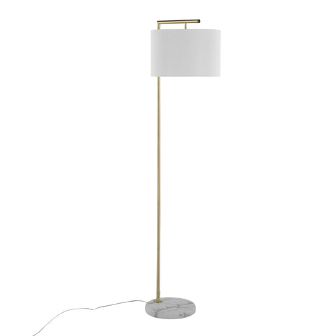 Lumisource Fran Contemporary Floor Lamp in Gold Metal, White Marble, and White Linen Shade