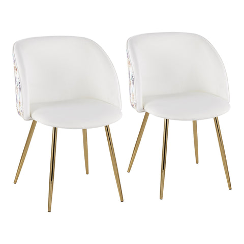 Lumisource Fran Contemporary/Glam Chair in Gold Steel and White Velvet with Floral Velvet Accent - Set of 2