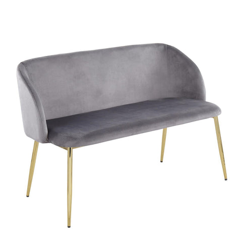 Lumisource Fran Glam Bench in Gold Steel and Grey Velvet