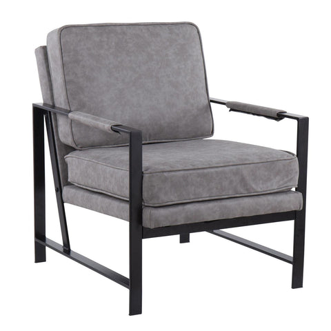 Lumisource Franklin Contemporary Arm Chair in Black Steel and Grey Faux Leather