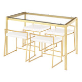 Lumisource Fuji 5-Piece Contemporary/Glam Dining Set in Gold Metal/Clear Tempered Glass & White Faux Leather