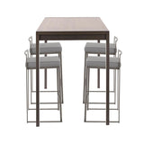 Lumisource Fuji 5-Piece Industrial Counter Height Dining Set in Antique Metal/Walnut Wood & Grey Faux Leather