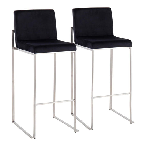 Lumisource Fuji Contemporary High Back Barstool in Stainless Steel and Black Velvet - Set of 2