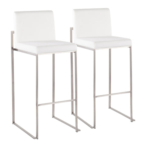 Lumisource Fuji Contemporary High Back Barstool in Stainless Steel and White Velvet - Set of 2