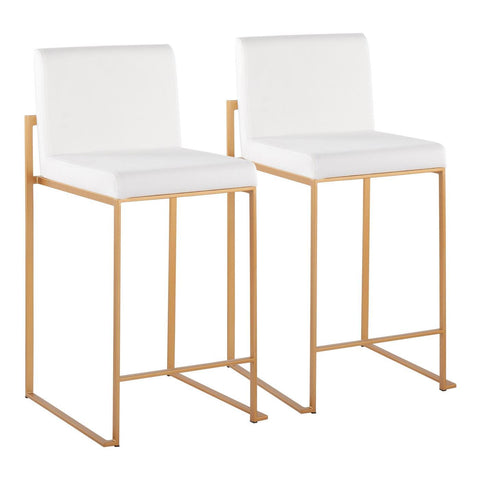 Lumisource Fuji Contemporary High Back Counter Stool in Gold Steel and White Velvet - Set of 2
