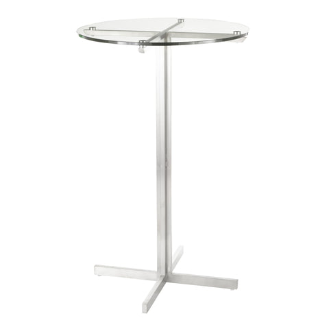 Lumisource Fuji Contemporary Round Bar Table in Stainless Steel w/Clear Glass Top