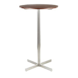 Lumisource Fuji Contemporary Round Bar Table in Stainless Steel w/Walnut Wood Top