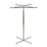 Lumisource Fuji Contemporary Square Bar Table in Stainless Steel w/Clear Glass Top