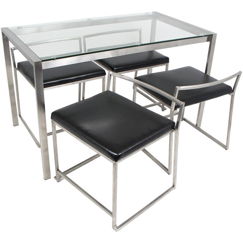 Lumisource Fuji Dinette Set In Brushed Steel And Clear Glass