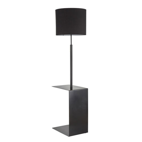 Lumisource Gamma Contemporary Floor Lamp in Black Metal and Black Linen Shade with Black Metal Side Table